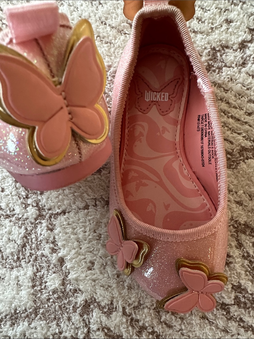 WICKED Pink Glitter Butterfly Flats Sz 8 Girls like new collector dress up